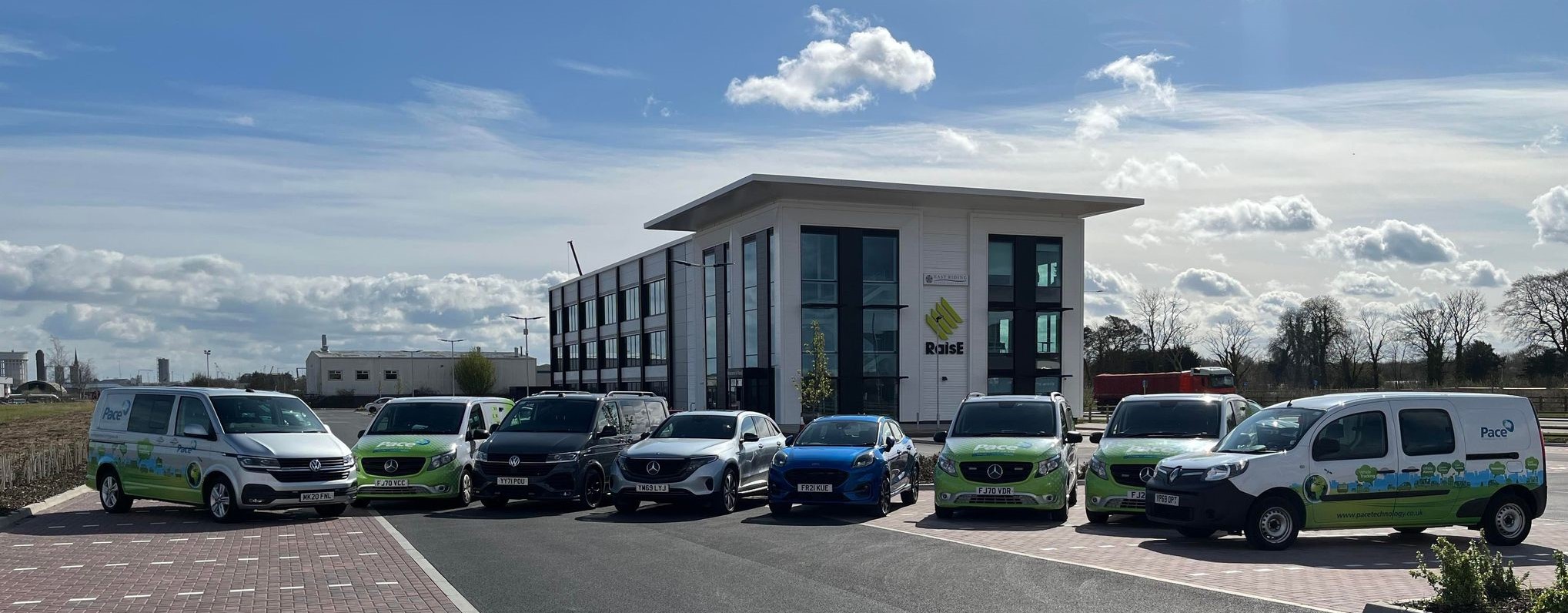 Image of Pace Technology fleet outside the RaisE Business Centre.